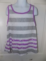 Justice GrayWhite/Purple Striped Tank Top W/Sequence Size 12 Girl's EUC - £11.06 GBP