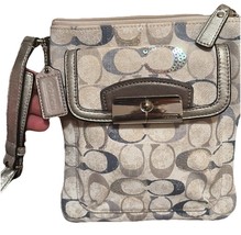 Coach Signature Silver Leather Trim Swingpack Shoulder Crossbody Handbag... - $34.65