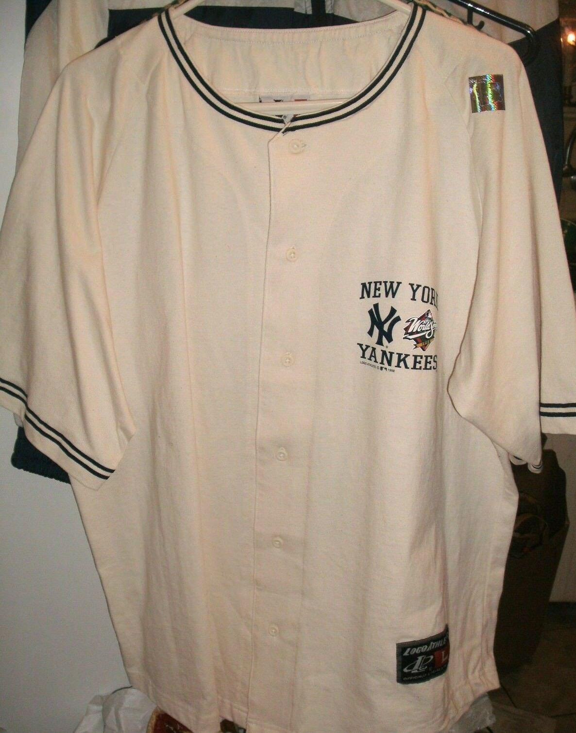 Primary image for Yankees Derek Jeter Road Shirt 1998 World Series Logo Authentic 100% Cotton LGG