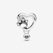 S925 Sterling Silver Sparkling Paw Print &amp; Heart Charm,Gift for Her - $13.99