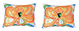Pair of Betsy Drake Orange Octopus No Cord Pillows - £63.30 GBP