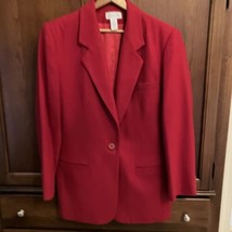 Lands&#39; End Red Wool/Cashmere Blend 1-Button Blazer Jacket Size 16 Career... - $23.76