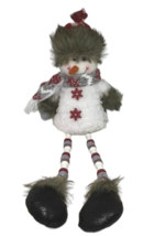 Snowman Christmas Winter Shelf Sitter Plush Long Beaded Legs Faux Fur Scarf NWT - £11.03 GBP
