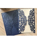50pcs Pearl Navy Blue laser cut wedding invitation cards,Laser Cut invit... - $57.40