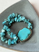 Double Strand Faux Turquoise Nugget w Large Center Faux Oval Stone Wrapped in - £10.25 GBP