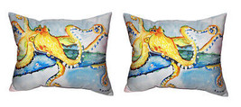Pair of Betsy Drake Gold Octopus Small Outdoor Indoor Pillows 11X 14 - £55.26 GBP