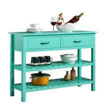 Farmhouse 3-Tier Console Table with 2 Drawers Shelves - Teal - £140.94 GBP