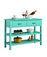 Farmhouse 3-Tier Console Table with 2 Drawers Shelves - Teal - £141.91 GBP