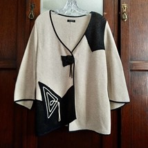 Jaskar Tunic Sweater Asymmetrical Cross Button Cardigan Tan Black Art to... - $2,243.91 MXN