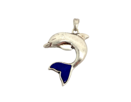 Vintage Sterling Lapis Lazuli Cute Dolphin Shape Pendant Designed by Len... - $37.62