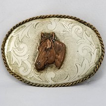 Vintage Belt Buckle Western Horse Head Filigree Rope Edge Cowboy Cowgirl Rodeo - £20.50 GBP