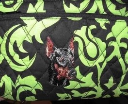 Quilted Fabric DOBERMAN Dog Breed Damask Pattern Zipper Pouch Cosmetic Bag - £9.47 GBP