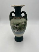 Japanese Satsuma Pottery Urn Style Moriage Vase Vintage Dual Handle Stor... - $177.21