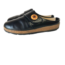 Haflinger Clog Women 11 42 Black Leather Wood Button Mule Cork Sole Comfort Shoe - $34.69