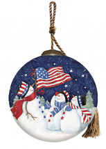 Three Snowman and an American Flag Hand Painted Mouth Blown Glass Ornament - $1,404.82 MXN