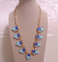 I.N.C 18&quot; w 2&quot; ext Gold Tone Simulated Diamond Blue Stone Frontal Necklace N1084 - $18.23