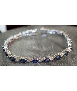 Silver Sapphire Bracelet 4x6 mm oval Tennis Blue Sapphire Bracelet 11Ct ... - £137.05 GBP