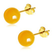 Handmade Natural Stone Agate Stud Earrings for Women Yellow Agate Studs Earrings - £18.52 GBP