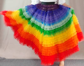 Rainbow Tutu Maxi Skirt Outfit Women Custom Plus Size Multicolored Holiday Skirt image 6