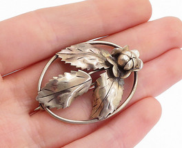 925 Sterling Silver - Vintage Hand Made Floral Leaves Oval Brooch Pin - BP1717 - £29.81 GBP
