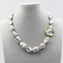 Jewelry Natural Cultured Baroque Keshi Grey Pearl  Golden Plated Mabe Necklace B - £72.93 GBP