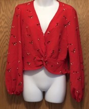 Wild Fable Womens Large Cropped Red Top Original Blossom Pattern - $13.86
