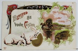 Sweet Rabbits Blessed Be Your Easter 1911 Embossed Postcard L20 - £5.49 GBP
