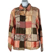 Multiples Womens Patchwork Button-Up Jacket M Rayon/Polyester Brown &amp; Pink - $32.38