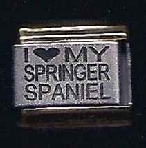 I Heart Love My Springer Spaniel Wholesale Laser Gold Trim Italian Charm 9MM K#9 - £11.14 GBP