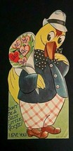 Valentine&#39;s Day Die Cut Greeting Card Silly Goose c1940s Anthropomorphic - $11.99