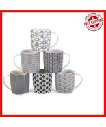 Set of 6 Elegant Microwave Safe 11.5 oz Ceramic Coffee Mugs - Geometric ... - $50.95 CAD
