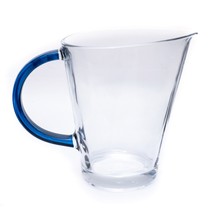 Modern Look Water Pitcher Clear Glass With Cobalt Blue Handle Heavy Base - $14.82