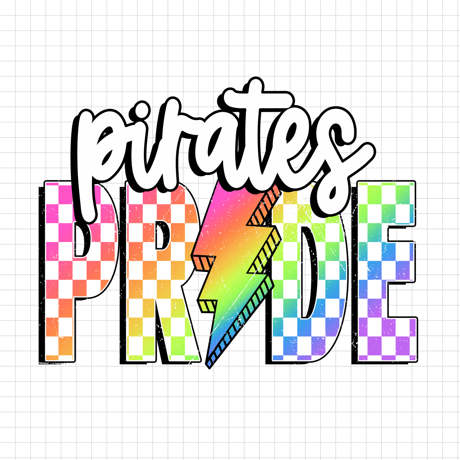Pirates Pride PNG, Checkered Pirates PNG, Lightning Bolt Design, Neon Ma... - $2.50
