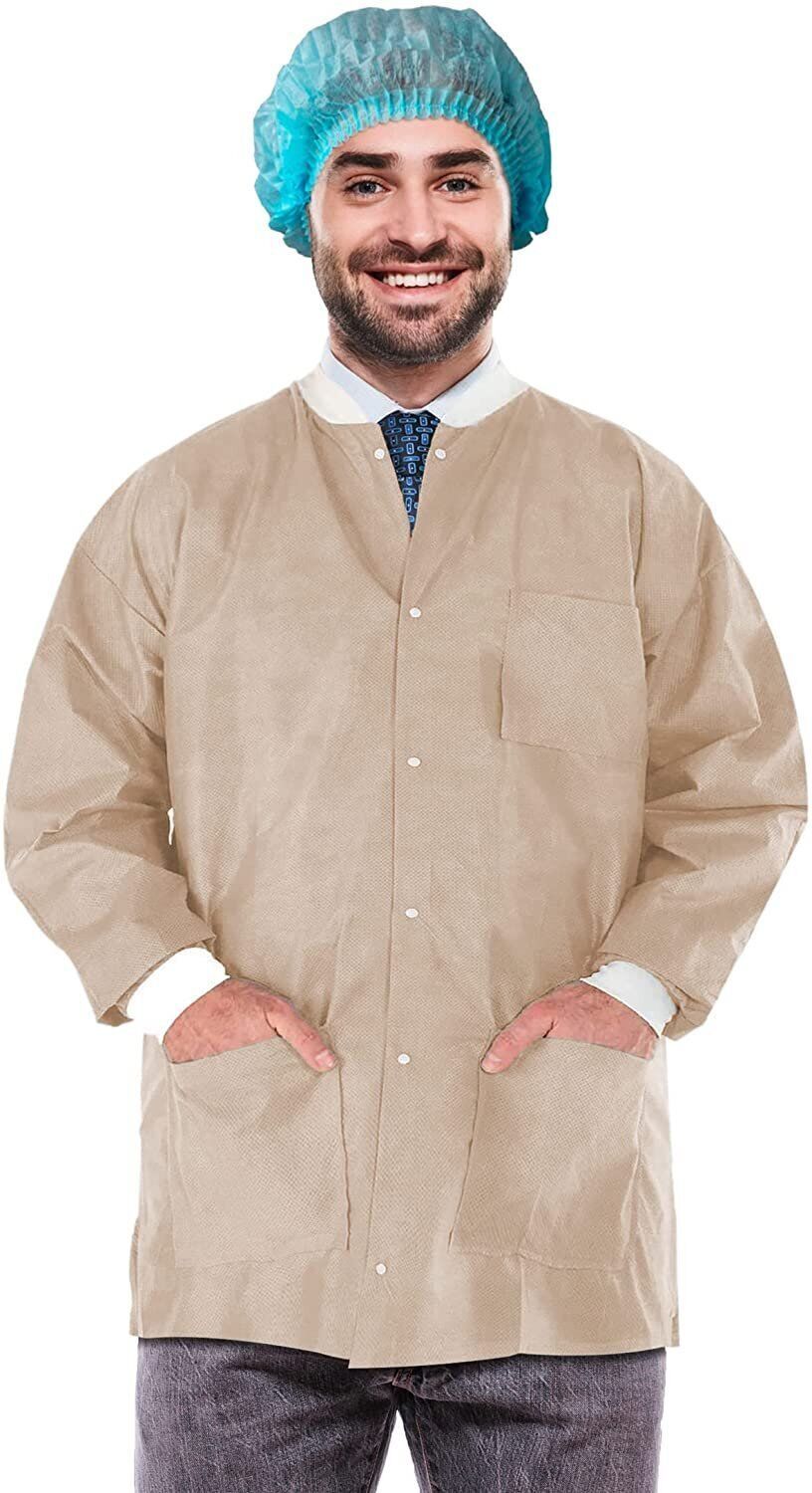 Primary image for 10 Tan Disposable SMS Lab Jackets 31 Long Large 50gsm