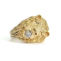 Vintage 1940&#39;s 1950&#39;s Diamond Lion Head Ring 14K Yellow Gold, 20.01 Grams - £2,553.94 GBP