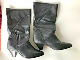 Black Ladies Boots Sz 7M  Leather Mid-Calf Catleia Brazil  - $29.99