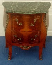 FRENCH LOUIS XV STYLE PAINTED MARBLE TOP SIDE TABLE WITH BRASS ACCENTS - $886.05