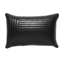 Black Pillow Cushion Set Genuine Soft Lambskin Stylish Cover Leather Decor - £35.33 GBP