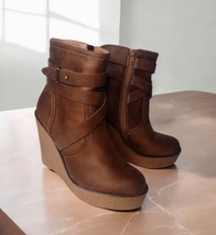 Olivia Miller Platform Chunky Wedge Ankle Boots Size 8.5 Brown Strappy - £17.83 GBP