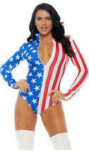 American Flag Body Suit Long Sleeve Zip Mock Neck Stars Stripes USA 117702 - $38.49