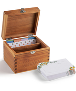 Acacia Wood Small Recipe Box with 100 Cards 4X6, 8 Dividers - Wooden Rec... - $38.94