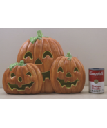 Vintage Ceramic Halloween Jack O Lantern Trio   Two Sided 3D Decor Window - $69.59