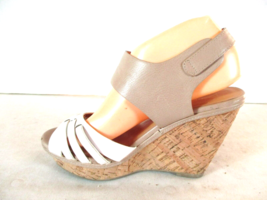 YNot Beige White Platform Wedge Heels Sandal Shoe Women 8 M (SW1) - £18.20 GBP