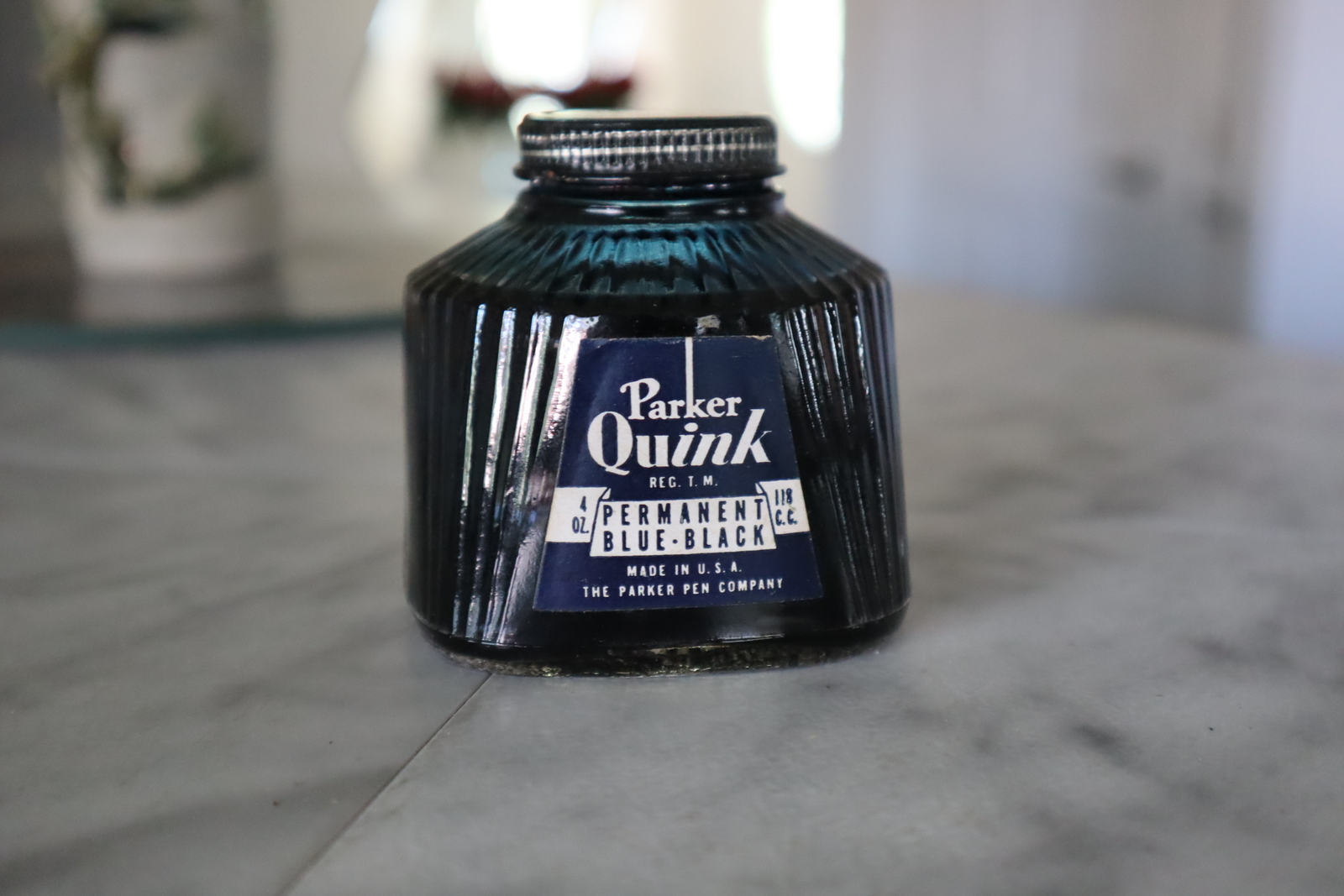 Vintage 1940 Parker Quink Permanent Blue-Black 4 oz. Ink In Glass Bottle (USA)  - $39.99
