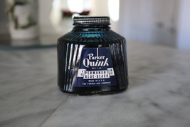 Vintage 1940 Parker Quink Permanent Blue-Black 4 oz. Ink In Glass Bottle... - $39.99