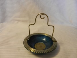Vintage Hanging Change, Trinket Tray or Ash Tray Blue &amp; Gold Metal from ... - $40.00