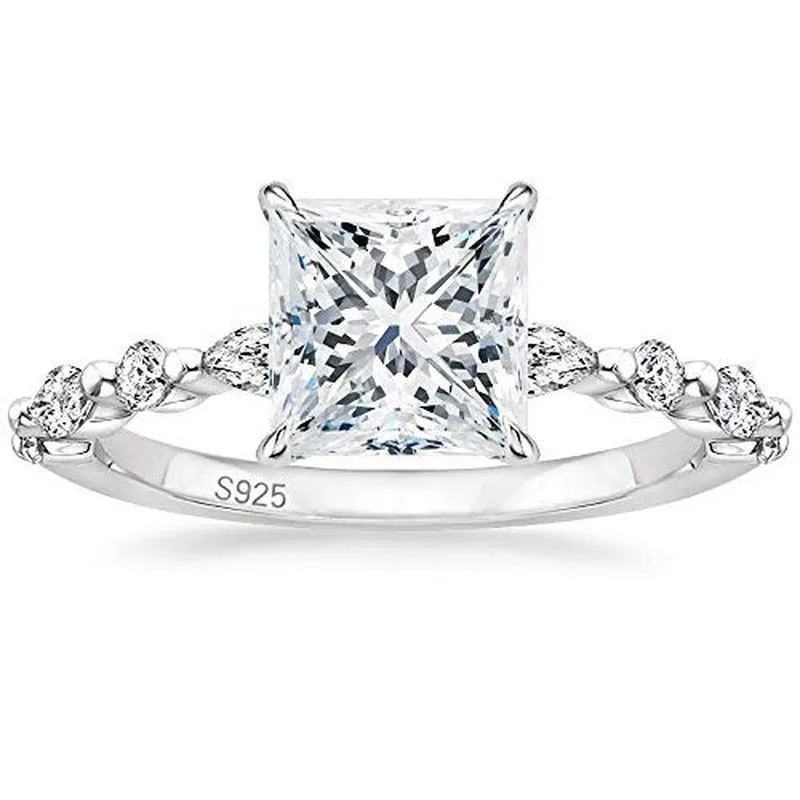 2CT 925 Sterling Silver Ring Princess Cut CZ Engagement Ring Marquise &amp; Round Cu - £23.27 GBP