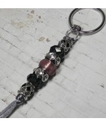 Murano Metal Rhinestone Beaded Handmade Split Ring Keychain Plum Black New - $19.79