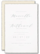 Minimalist Wedding Invitations Modern Deckle Edged Pearlized White or Ecru Paper - $283.90
