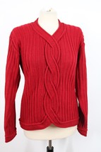 Vtg Peruvian Connection M Red Cable Rib Knit Alpaca Sweater Flaws - £22.04 GBP